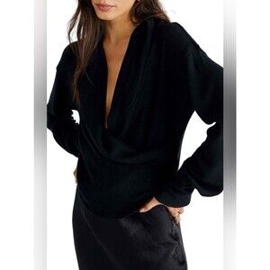 We The Free Hold Me Close Ribbed Thermal Surplice Top in Black size Large